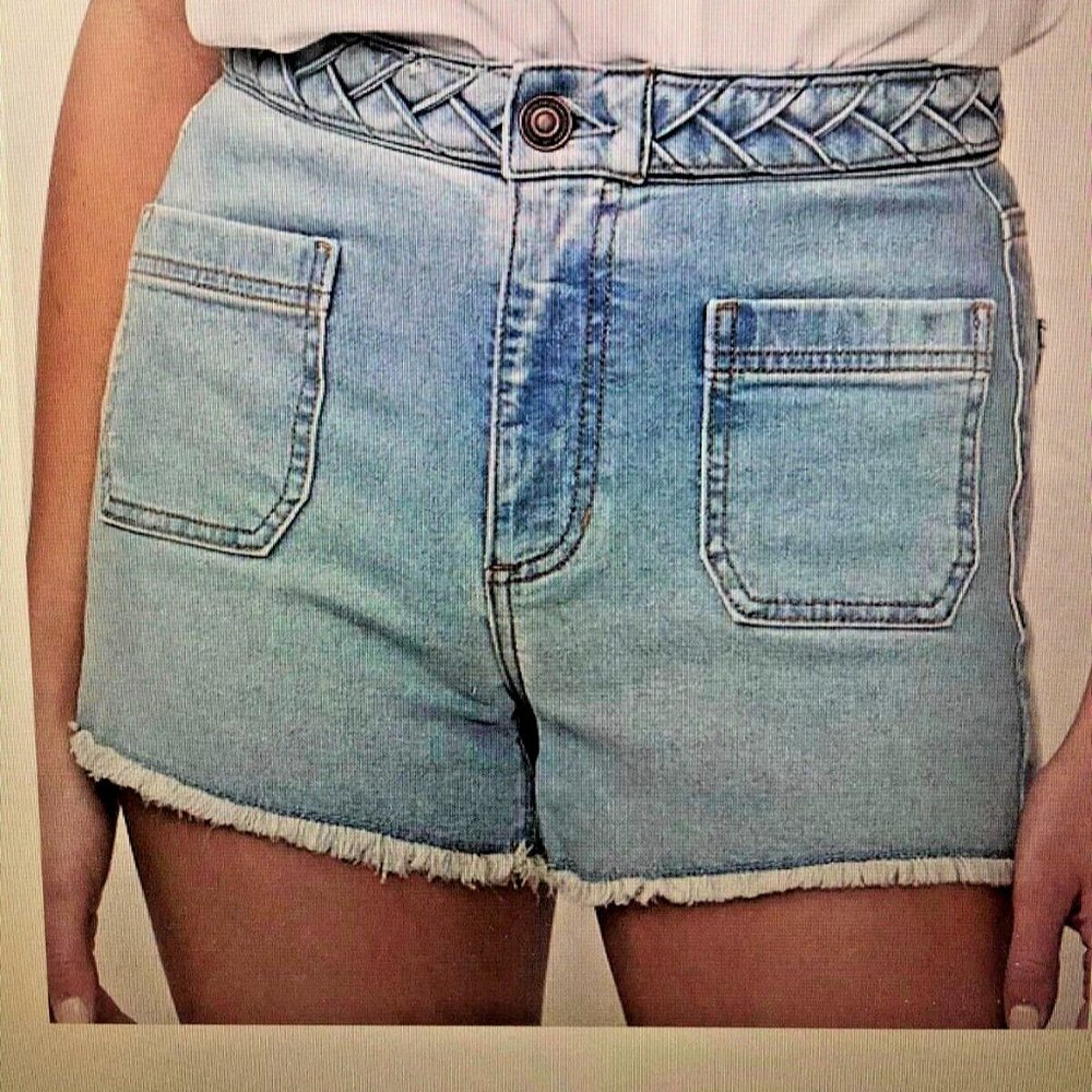 LC Lauren Conrad Crystal Braided High Waist Cut Off Denim Shorts - Picture 2 of 12
